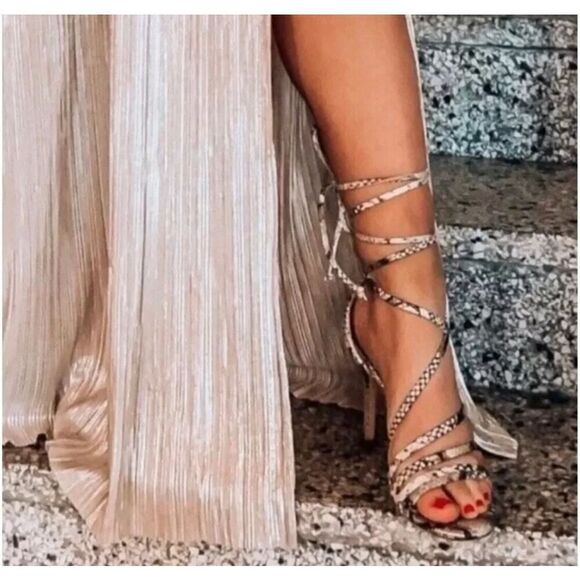 ANTONIO MELANI VAYLYN SNAKE PRINT HEEL SANDALS - Picture 2 of 9